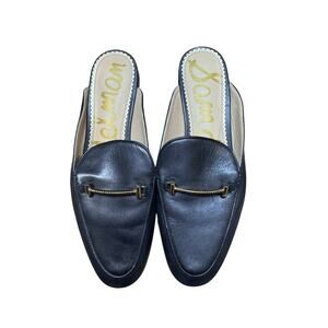 Sam Edelman Jurna Women’s 8 M Black Leather Loafer Mule Slides Gold Hardware